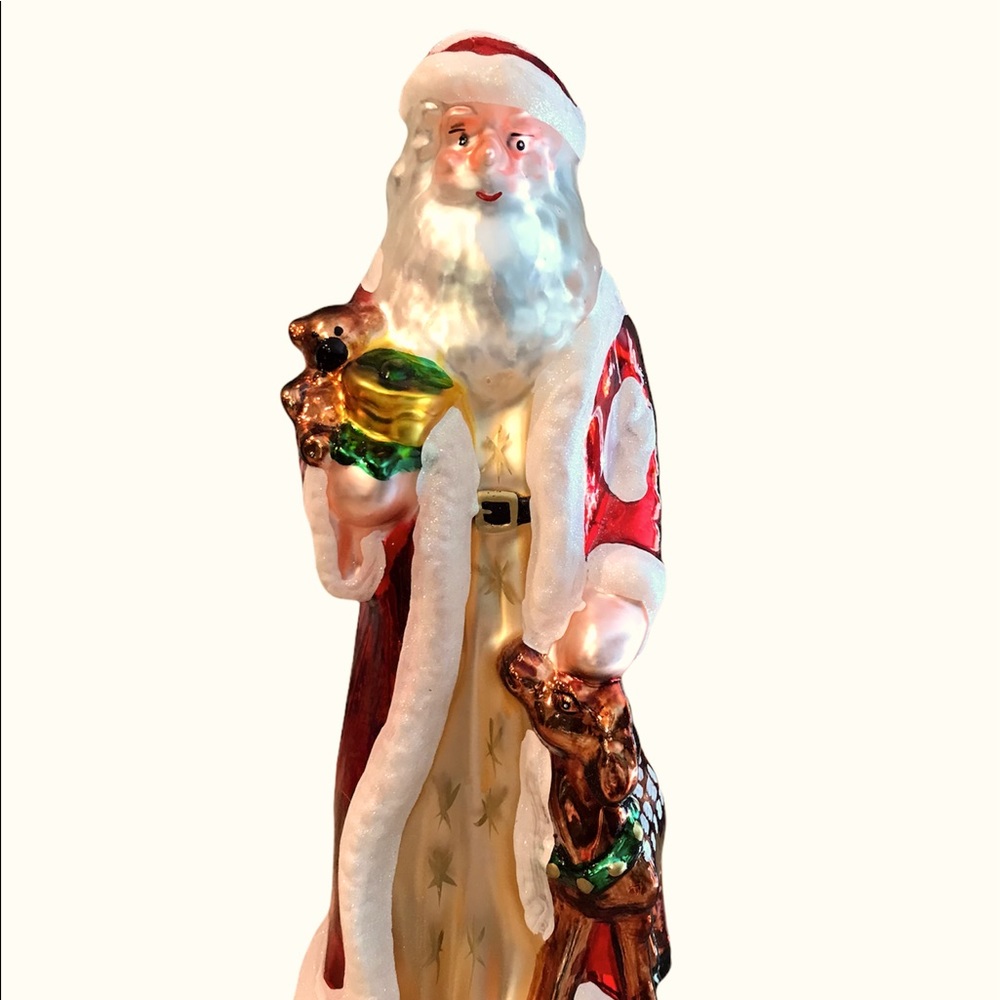 Vintage Glass Santa 12 1/2" Tall Hand Painted Deer